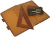 Travel notebook cover and drafting tools.
