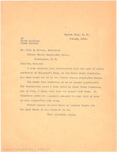 Kephart to Will C. Barnes, February 16, 1929.
