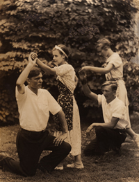 George Bidstrup with student folk dancers, circa 1926