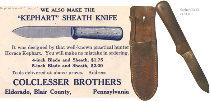 Kephart sheath knife and advertisement.