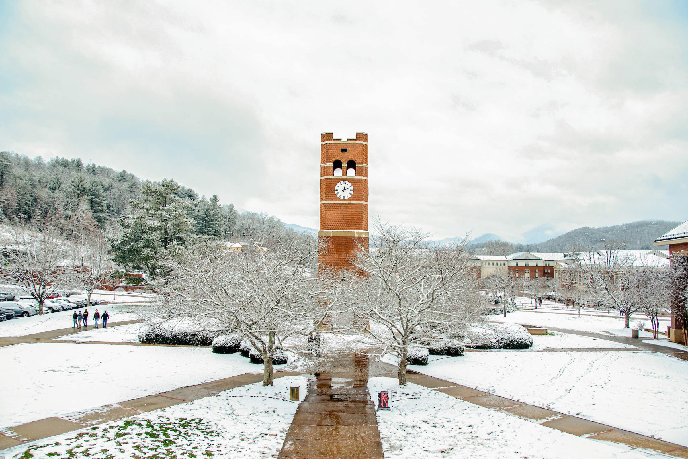Alumni Tower in the snow
