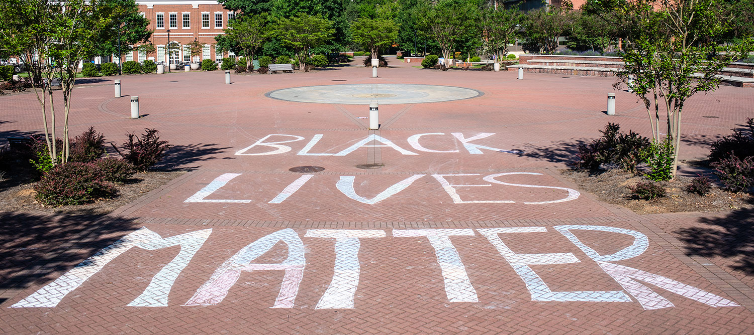 Black Lives Matter in Chalk on pavement on campus