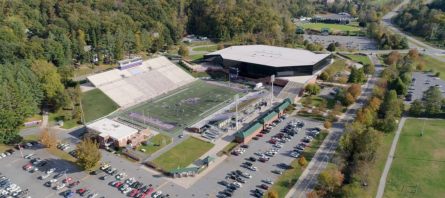 An aerial shot of the wcu stadium