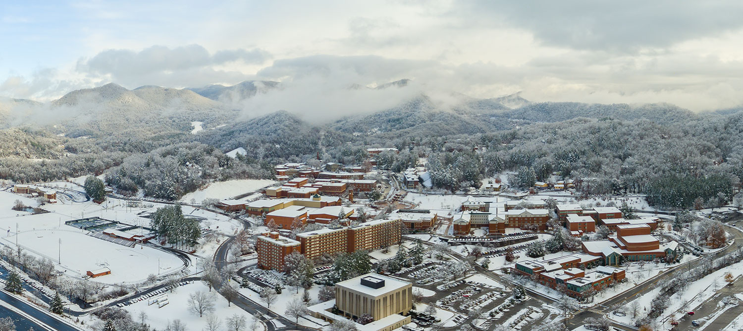 Aerial Shot of campus in winter
