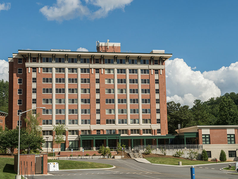 Harrill Residence Hall from Central Drive.