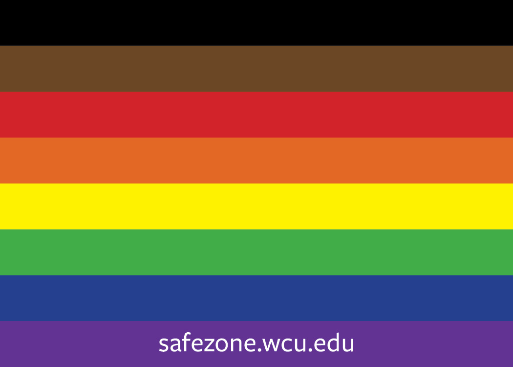 Safe Zone sign: an inverted triangle with rainbow colors displaying "Safe Zone: The person displaying this symbol has received training on and is sensitive to issues of gender and sexuality. This person will be understanding, supportive and trustworthy if anyone needs help, advice or just someone to talk to.