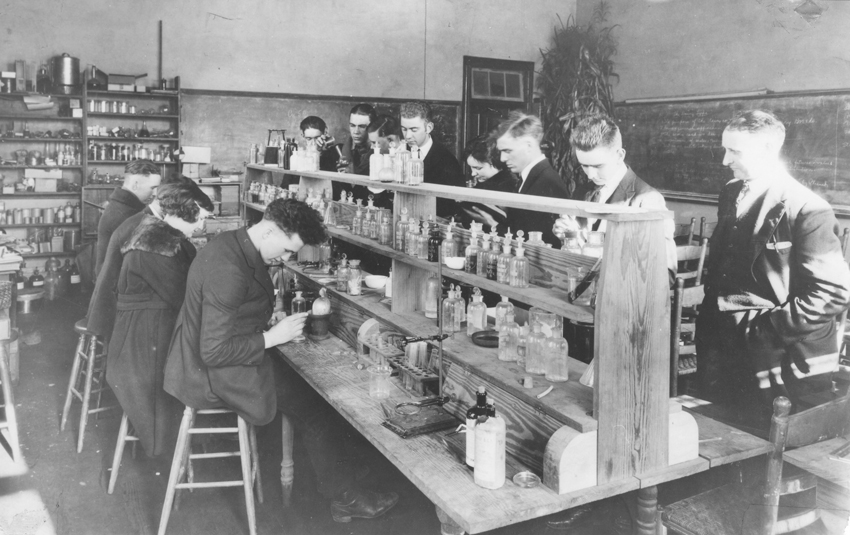 old photo of science students at WCU