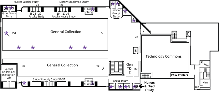 Hunter Library Ground Floor Ethernet Port Map