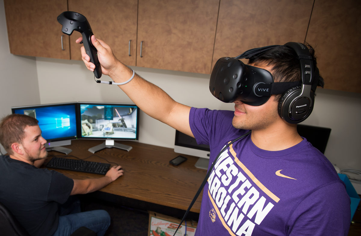 Student using the virtual reality mathematics lab