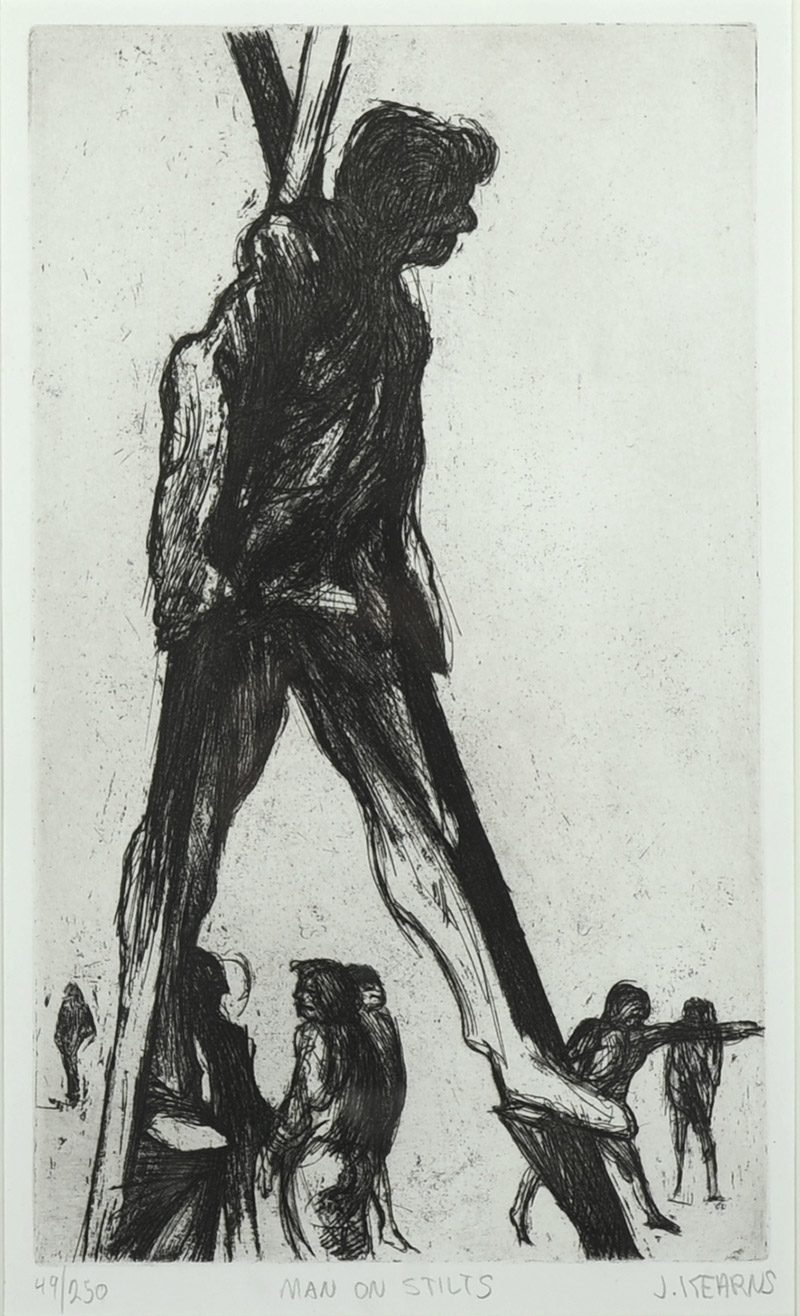 James Kearns, Man on Stilts, dry point etchng
