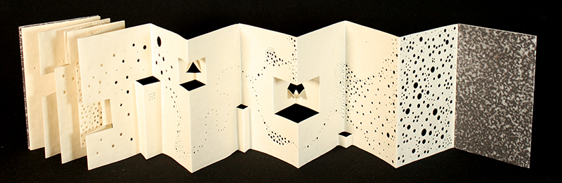 Matt Liddle, Perforated, 2020, artist book, handmade paper with perforations, 6 x 64 inches open, 6 x 4 inches closed. Image courtesy of the artist.