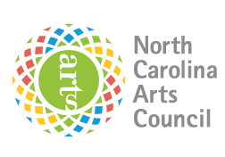 logo with colorful geometric design of diamonds and triangles surrounding a circle that has the words arts written vertically inside, this is next to words reading North Carolina Arts Council