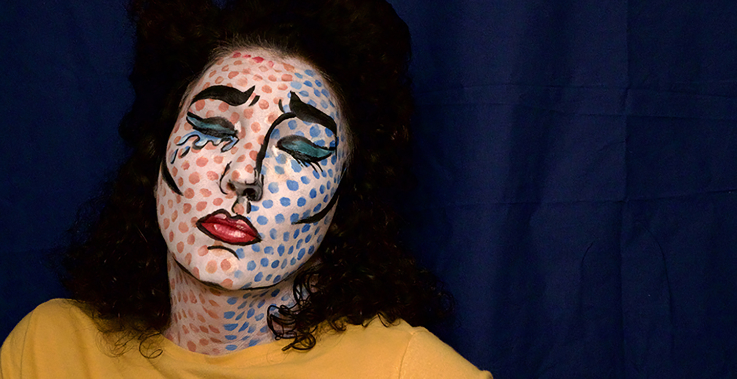 Erin Elsey, Now My Projections Will Never Come True, 2022, digital photograph using face paint, Canon camera, photoshop, 10.5 x 18 inches.