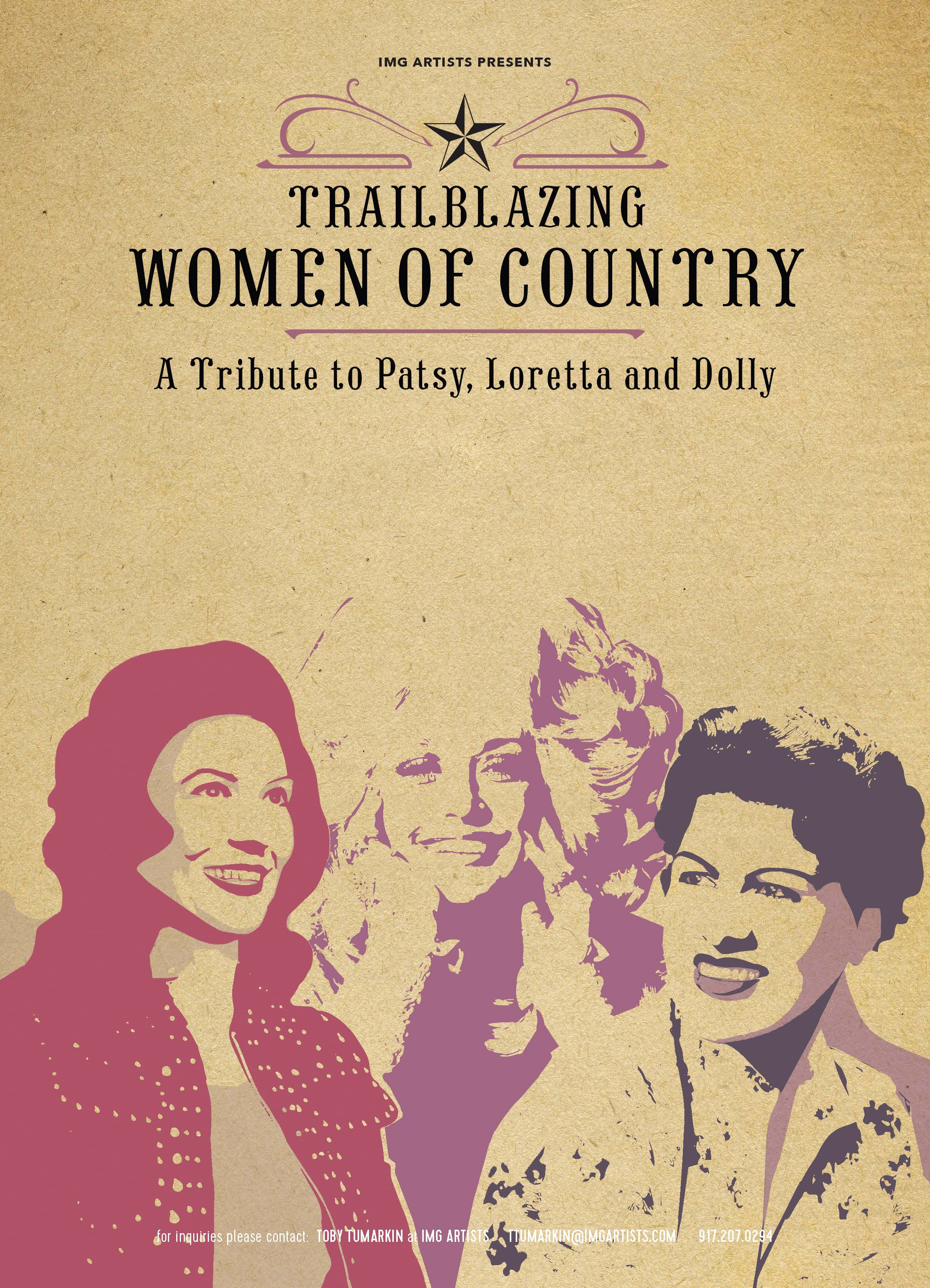 Poster with Loretta Lynn, Dolly Parton, and Patsy Kline in cartoon drawings. 