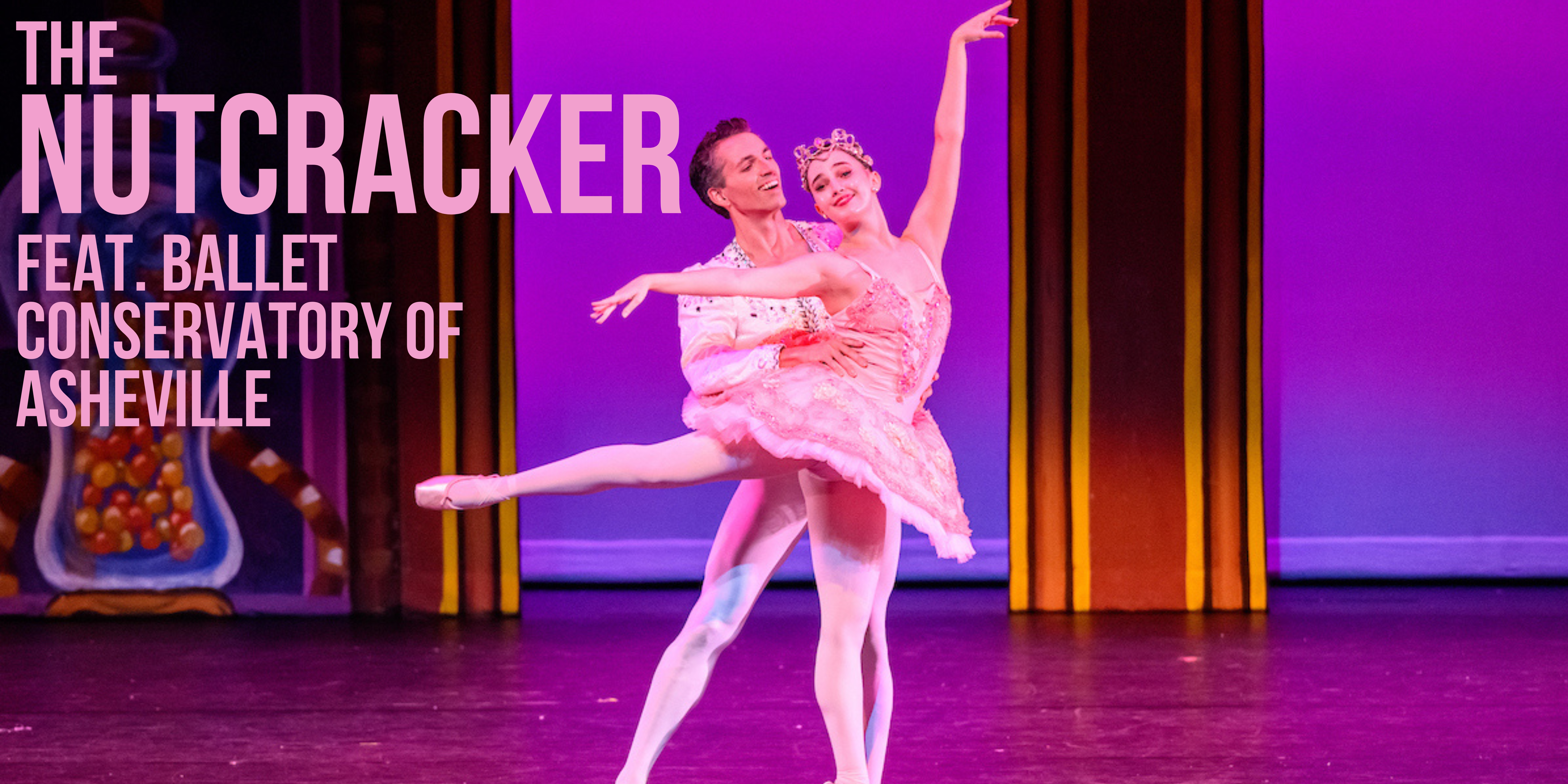 Two dancers in a hold during 2022's performance of the Nutcracker. Both dancers are dressed in shades of pink. 
