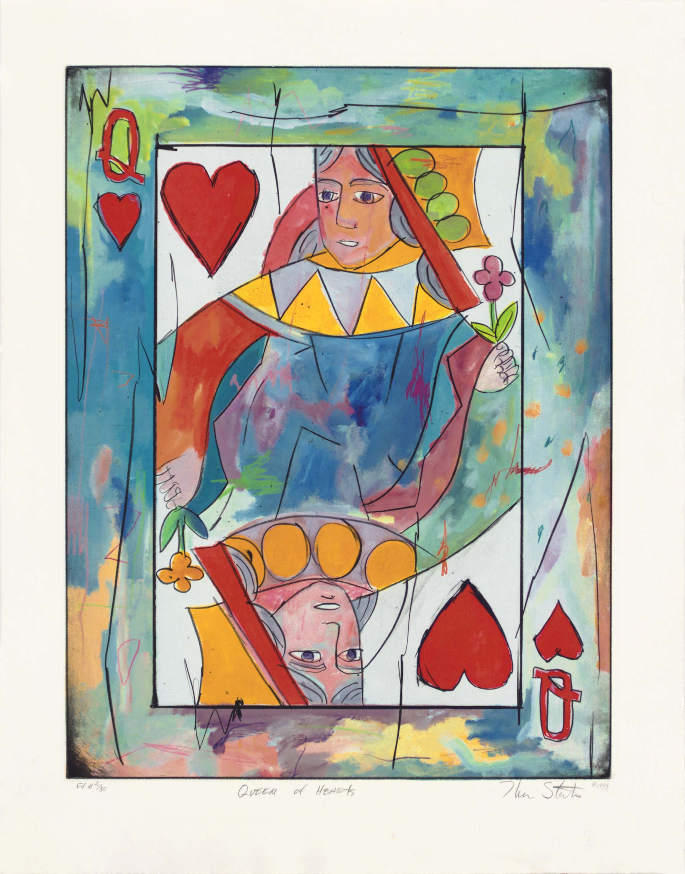 multicolor Queen of Hearts print made from etched glass