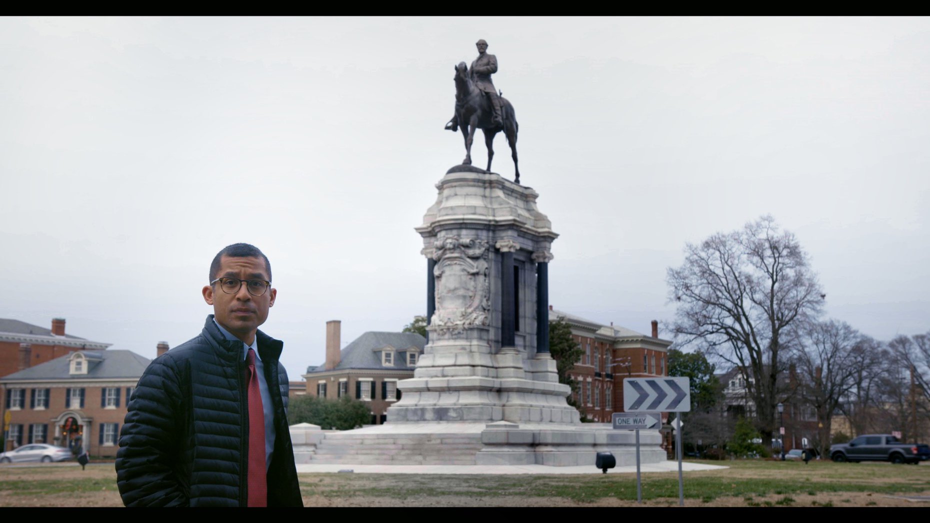 CJ Hunt in front of confederate monument