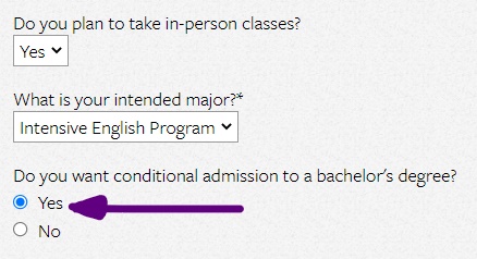 If you want conditional admission, make sure you say "yes" to the application question.