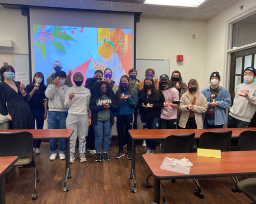 Students with Japanese New Year Decorations