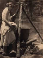 Louise Pitman, with dye pots, was Director of Handicrafts