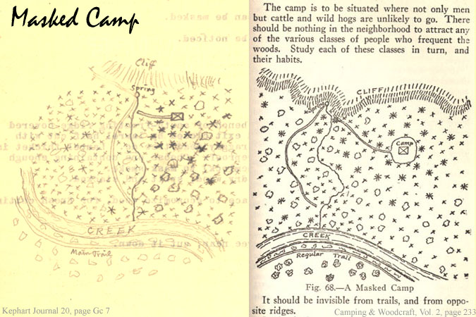 Original Sketch and published version of a hidden encampment.