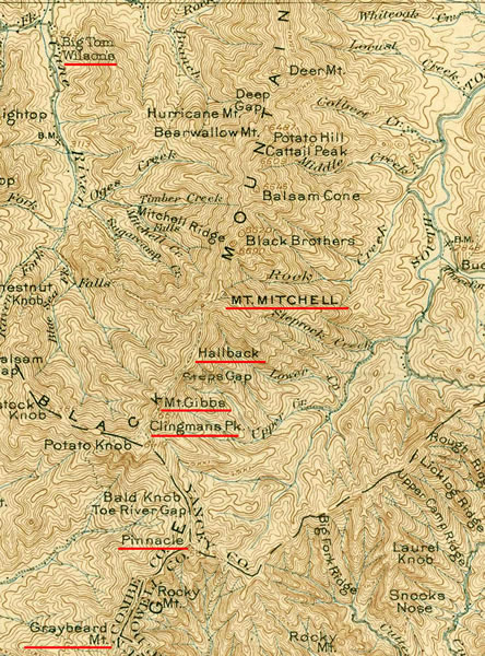 Map of Mt. Mitchell